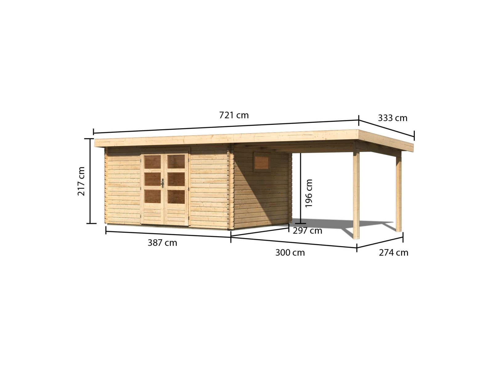 Karibu Gartenhaus Trittau 5 inkl. Anbaudach 3,3 m