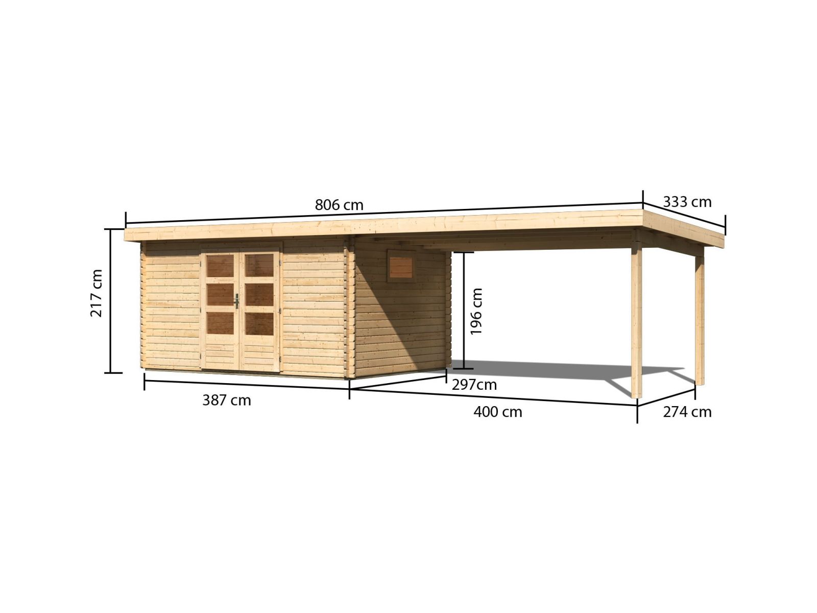 Karibu Gartenhaus Trittau 5 inkl. Anbaudach 4,4 m