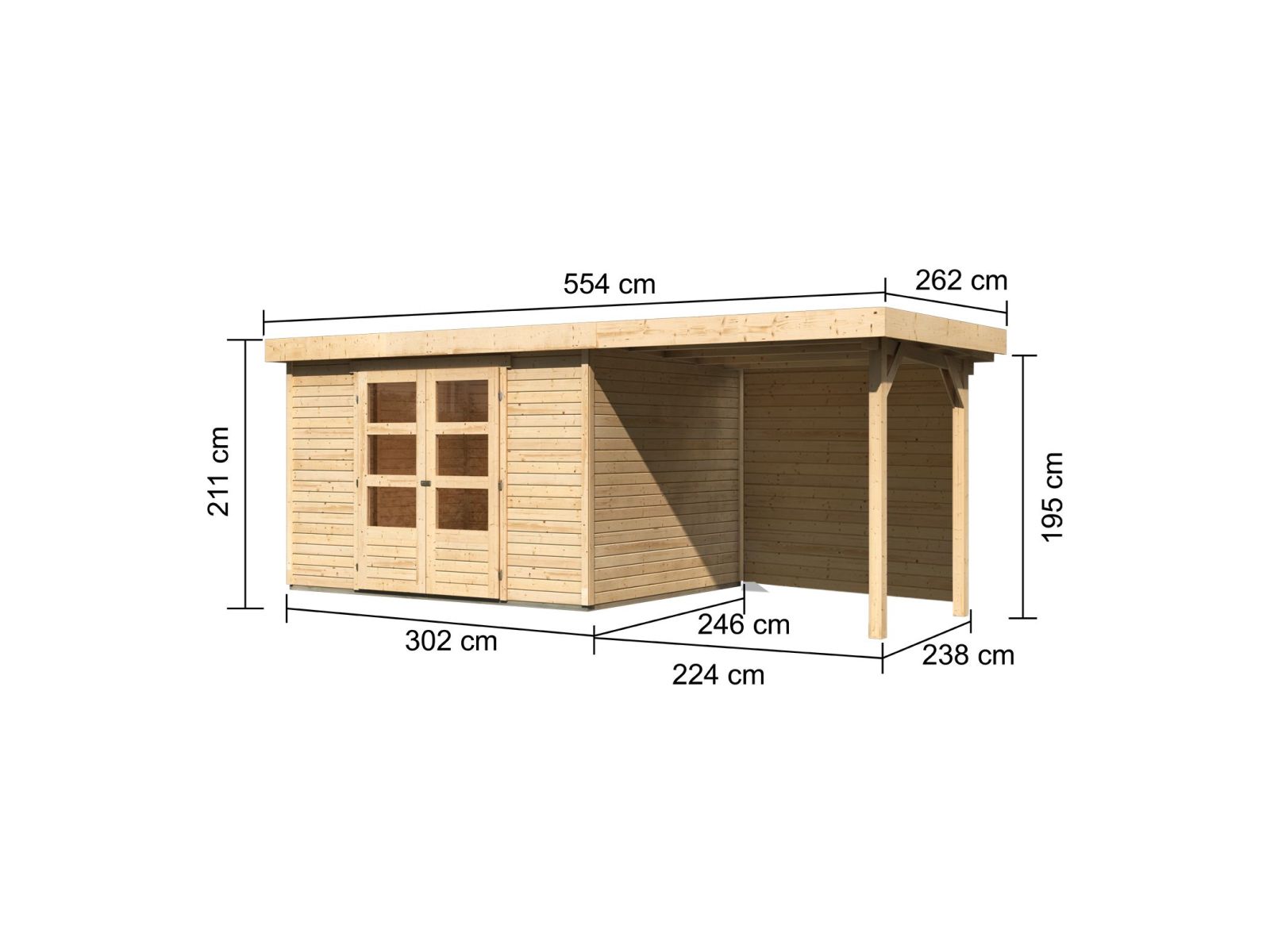 Karibu Gartenhaus Askola 5 mit Anbaudach 2,4 m, Rückwand