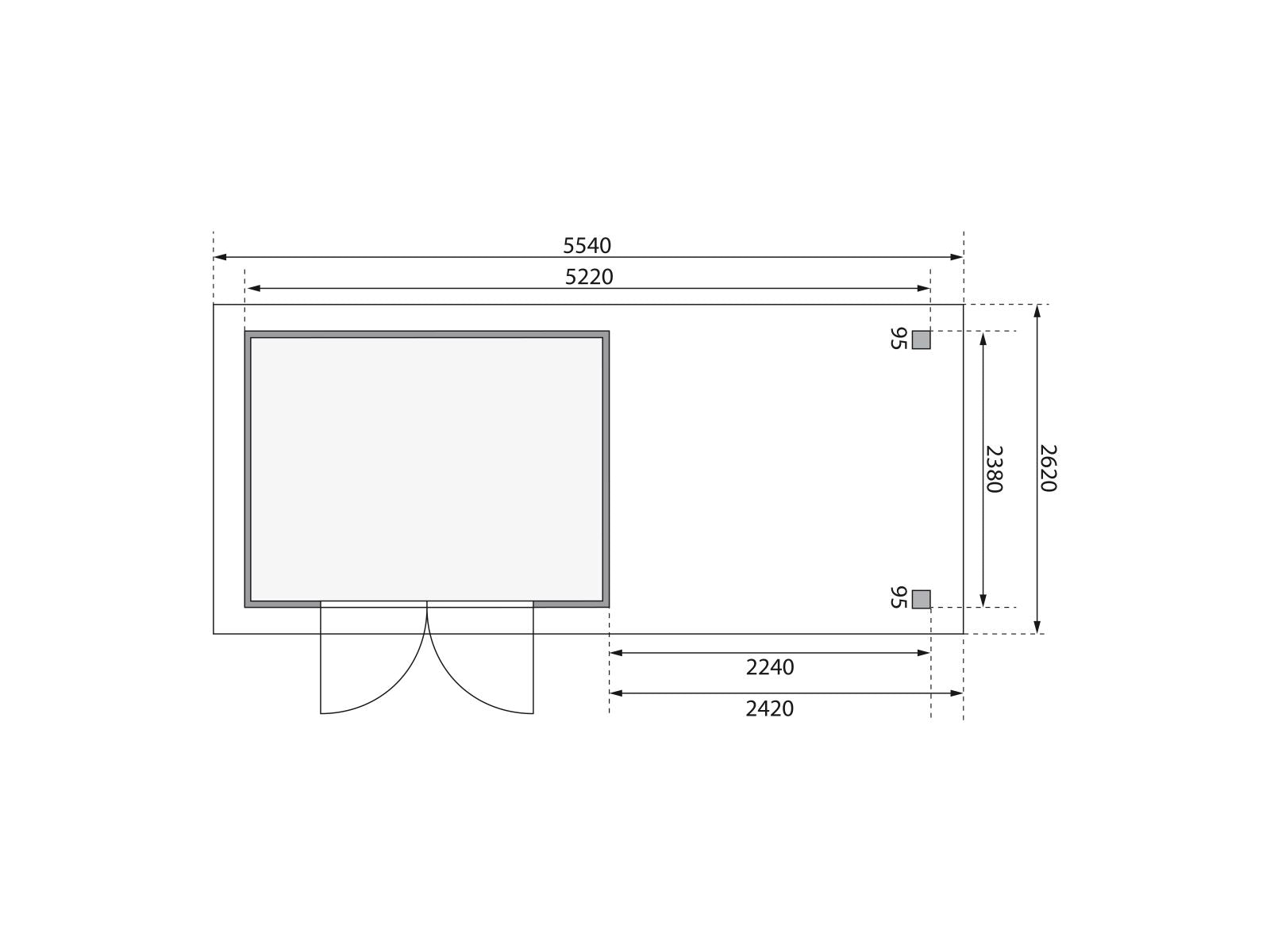 Karibu Gartenhaus Askola 5 mit Anbaudach 2,4 m, Rückwand