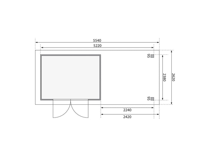 Karibu Gartenhaus Askola 5 mit Anbaudach 2,4 Meter, Seiten- und Rückwand in terragrau