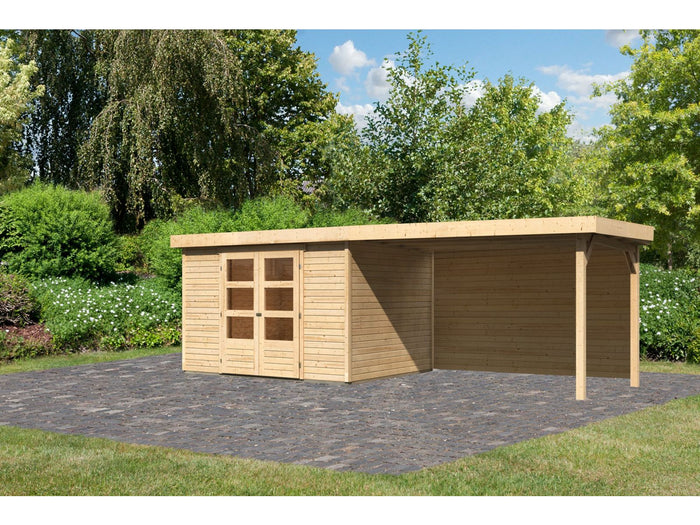 Karibu Gartenhaus Askola 5 mit Anbaudach 2,8 m, Rückwand