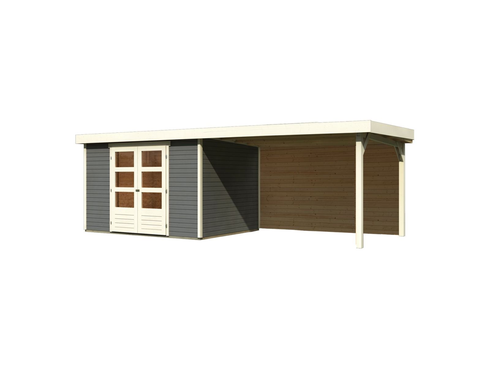 Karibu Gartenhaus Askola 5 mit Anbaudach 2,8 m, Rückwand in terragrau