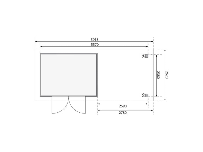 Karibu Gartenhaus Askola 5 mit Anbaudach 2,8 Meter, Seiten- und Rückwand, terragrau