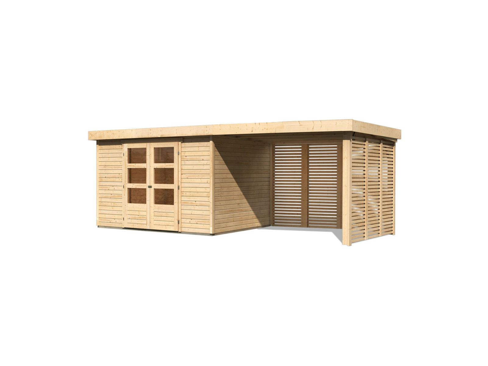 Karibu Gartenhaus Askola 5 mit Anbaudach 2,8 m, Lamellenwände