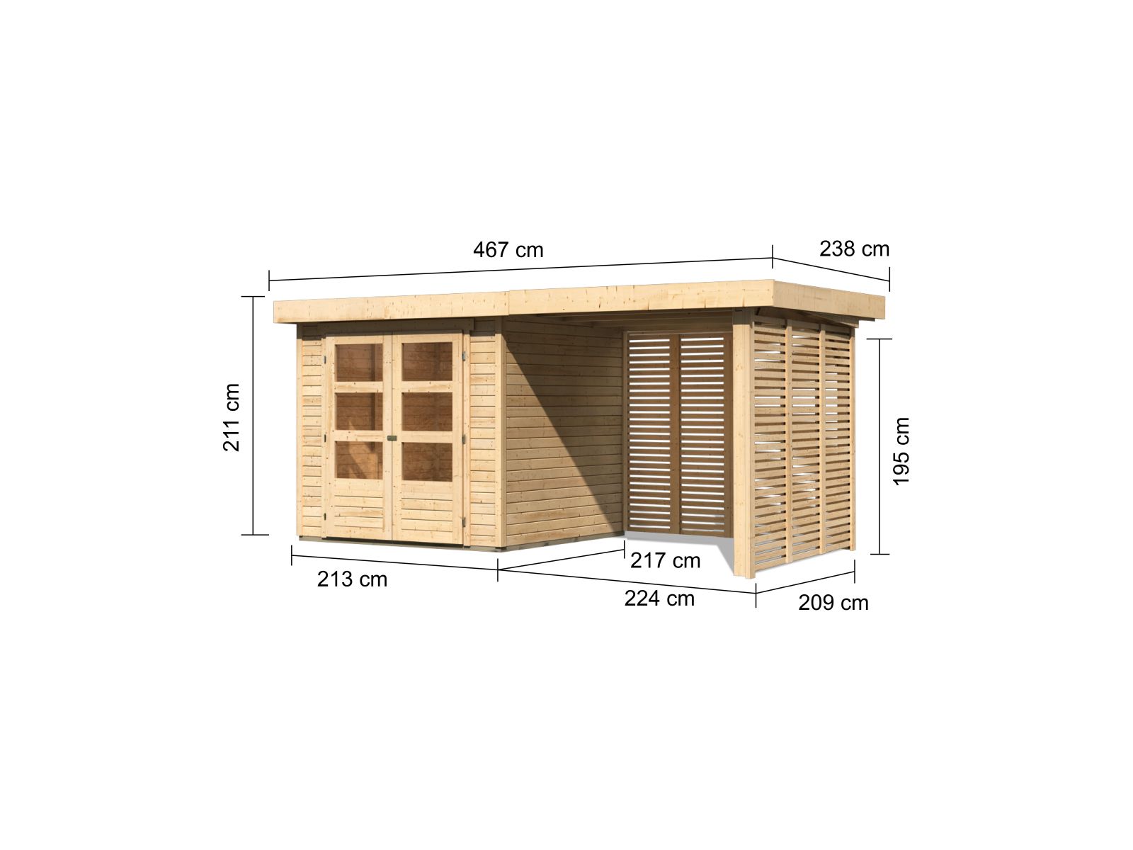 Karibu Gartenhaus Askola 2 inkl. 2,4 m Anbaudach mit Lamellenwänden