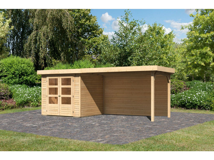 Karibu Gartenhaus Askola 2 mit Anbaudach 2,8 m und Rückwand