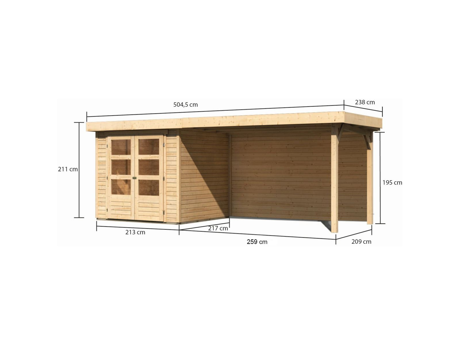 Karibu Gartenhaus Askola 2 mit Anbaudach 2,8 m und Rückwand