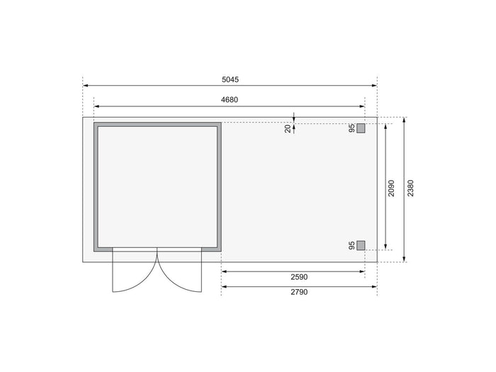 Karibu Gartenhaus Askola 2 mit Anbaudach 2,8 m und Rückwand