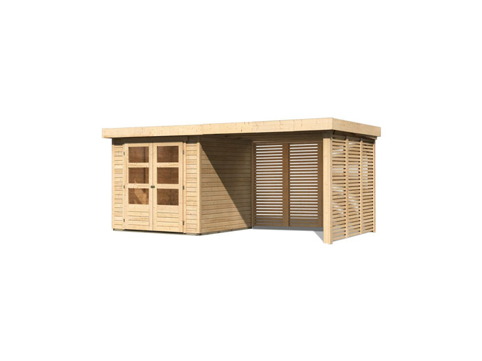 Karibu Gartenhaus Askola 2 mit Anbaudach 2,8 m und Seiten- und Rückwand in Lamellenoptik