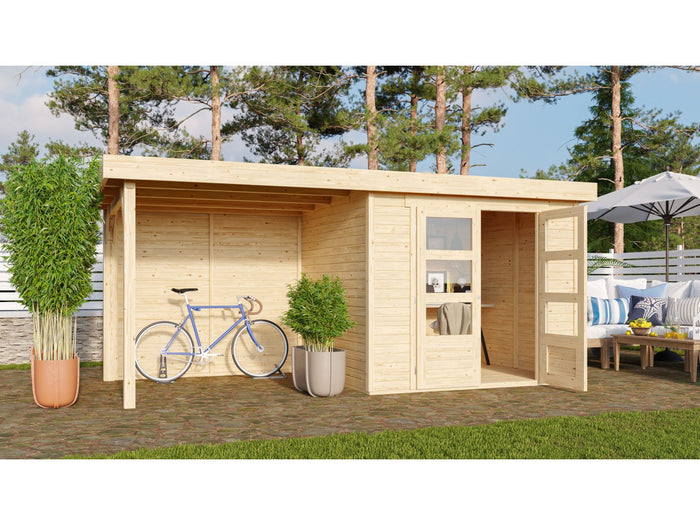 Karibu Gartenhaus Askola 3 mit Anbaudach 2,4 m, Rückwand