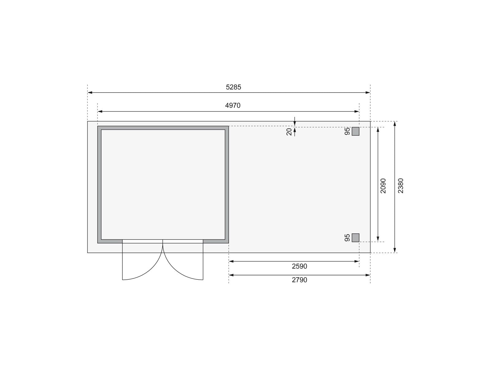 Karibu Gartenhaus Askola 3 mit Anbaudach 2,80 m, Seiten- und Rückwand in Lamellenoptik