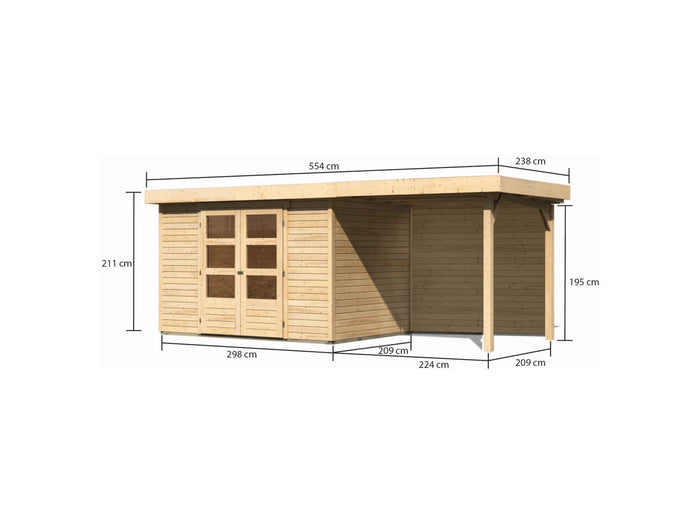 Karibu Gartenhaus Askola 4 mit Anbaudach 2,4 Meter, Rückwand