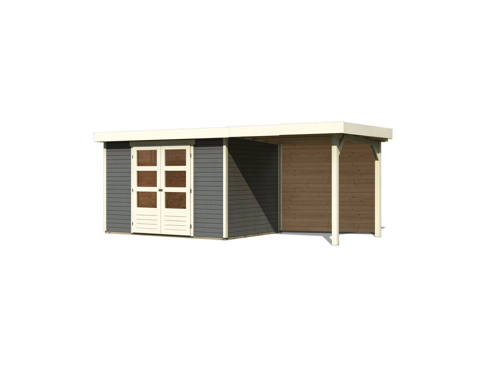 Karibu Gartenhaus Askola 4 mit Anbaudach 2,4 Meter, Rückwand, terragrau