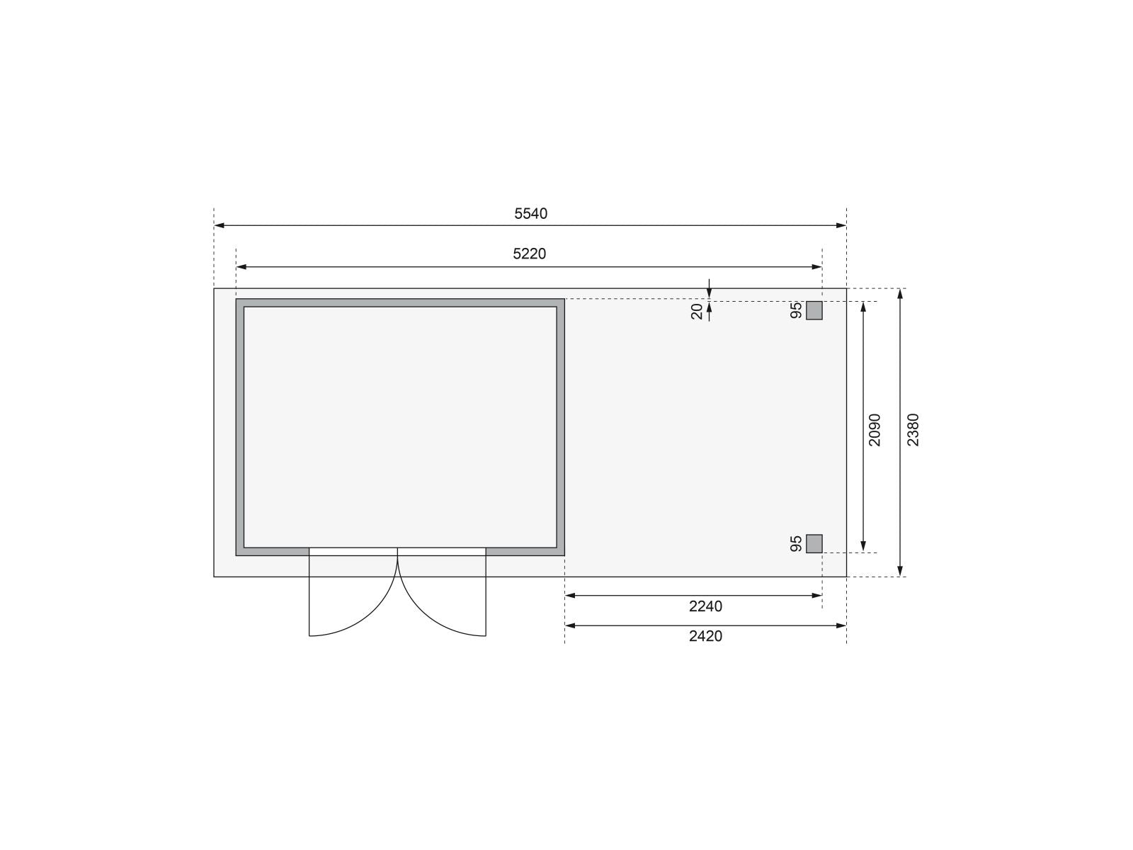 Karibu Gartenhaus Askola 4 mit Anbaudach 2,4 m, Lamellenwände
