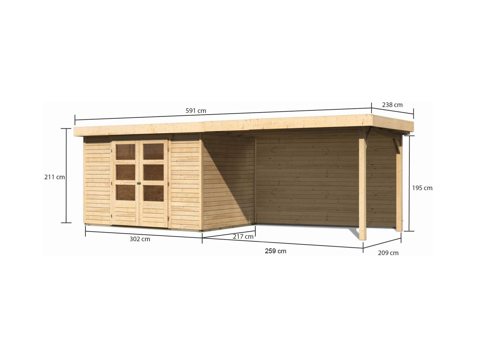 Karibu Gartenhaus Askola 4 mit Anbaudach 2,8 m, Rückwand