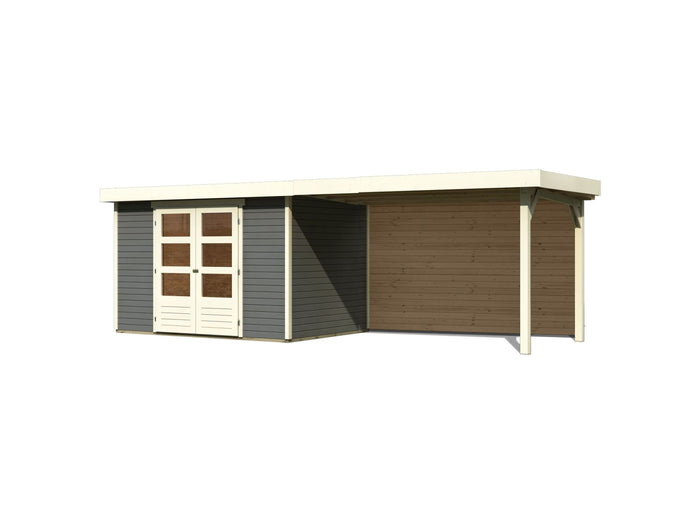 Karibu Gartenhaus Askola 4 mit Anbaudach 2,8 m mit Rückwand, terragrau