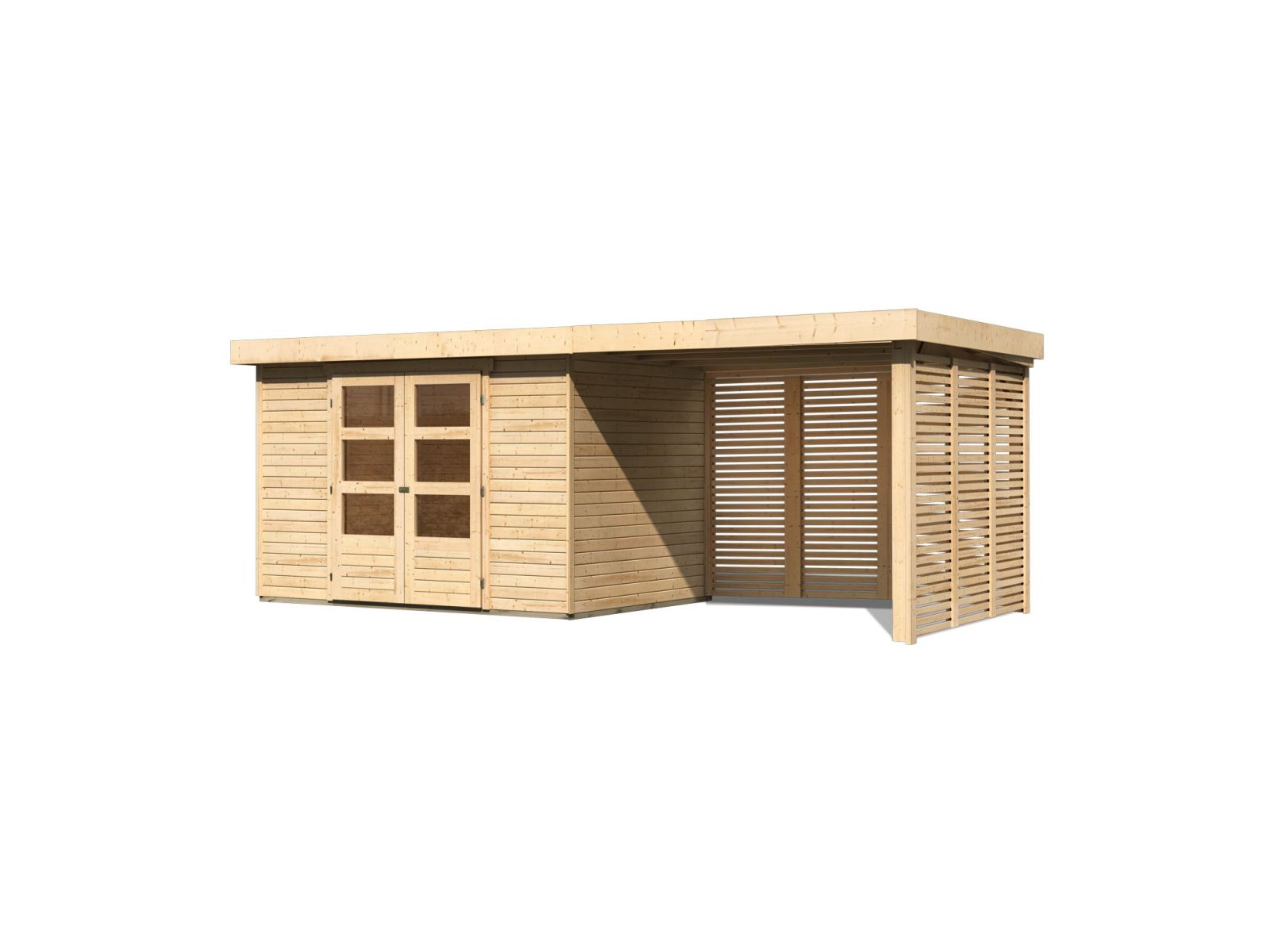 Karibu Gartenhaus Askola 4 mit Anbaudach 2,8 m, Lamellenwände