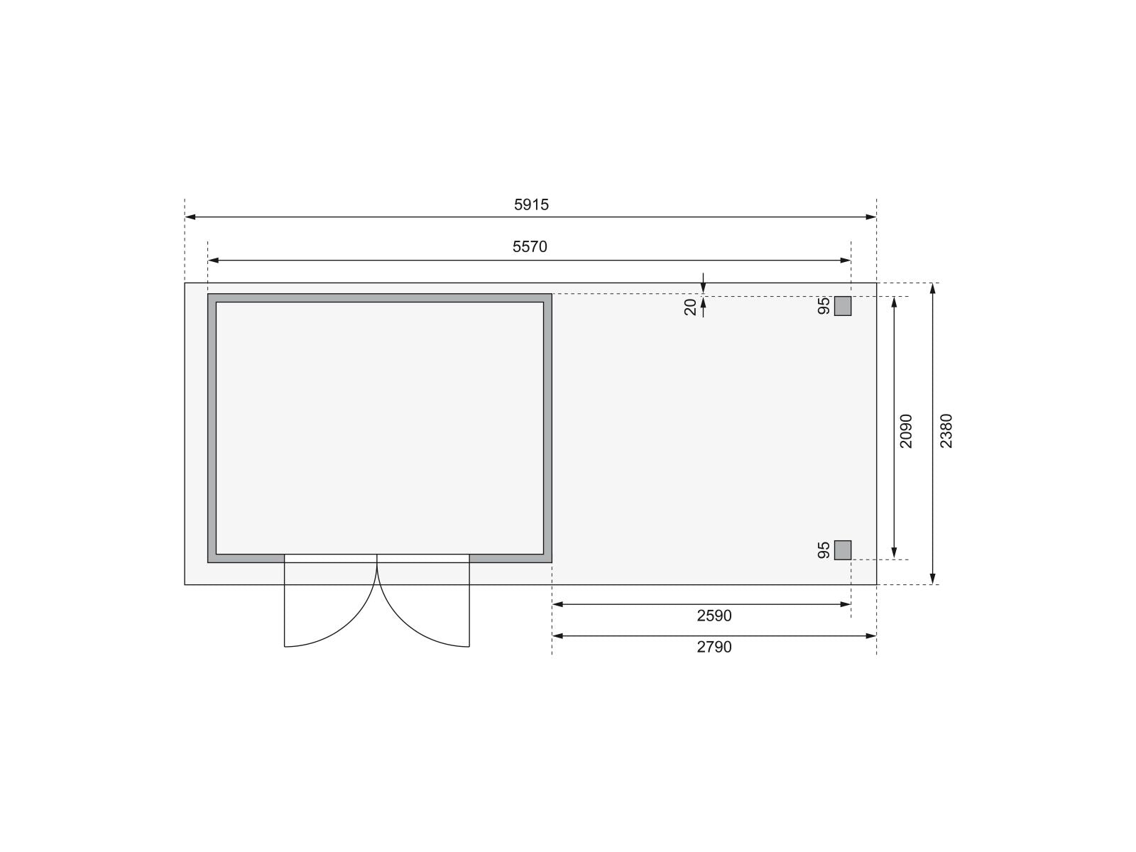 Karibu Gartenhaus Askola 4 mit Anbaudach 2,8 m, Lamellenwände