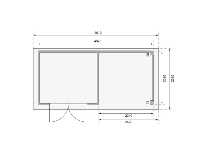 Karibu Gartenhaus Kerko 3 natur mit 2,40 m Anbaudach, Rückwand