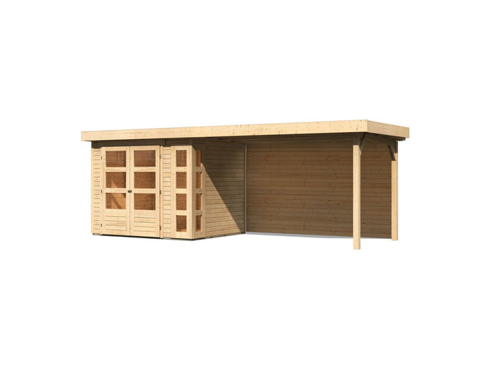 Karibu Gartenhaus Kerko 3 natur mit Anbaudach 2,80 m inkl. Rückwand