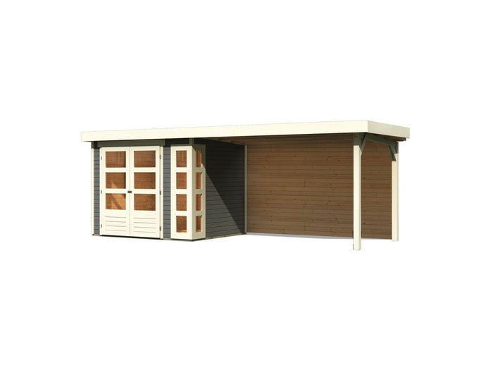 Karibu Gartenhaus Kerko 3 terragrau mit Anbaudach 2,80 m inkl. Rückwand