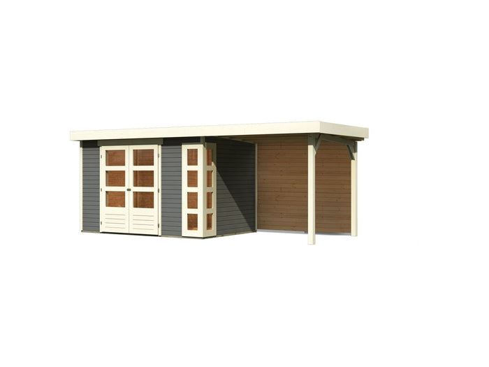 Karibu Gartenhaus Kerko 4 terragrau mit Anbaudach 2,40 m, Rückwand