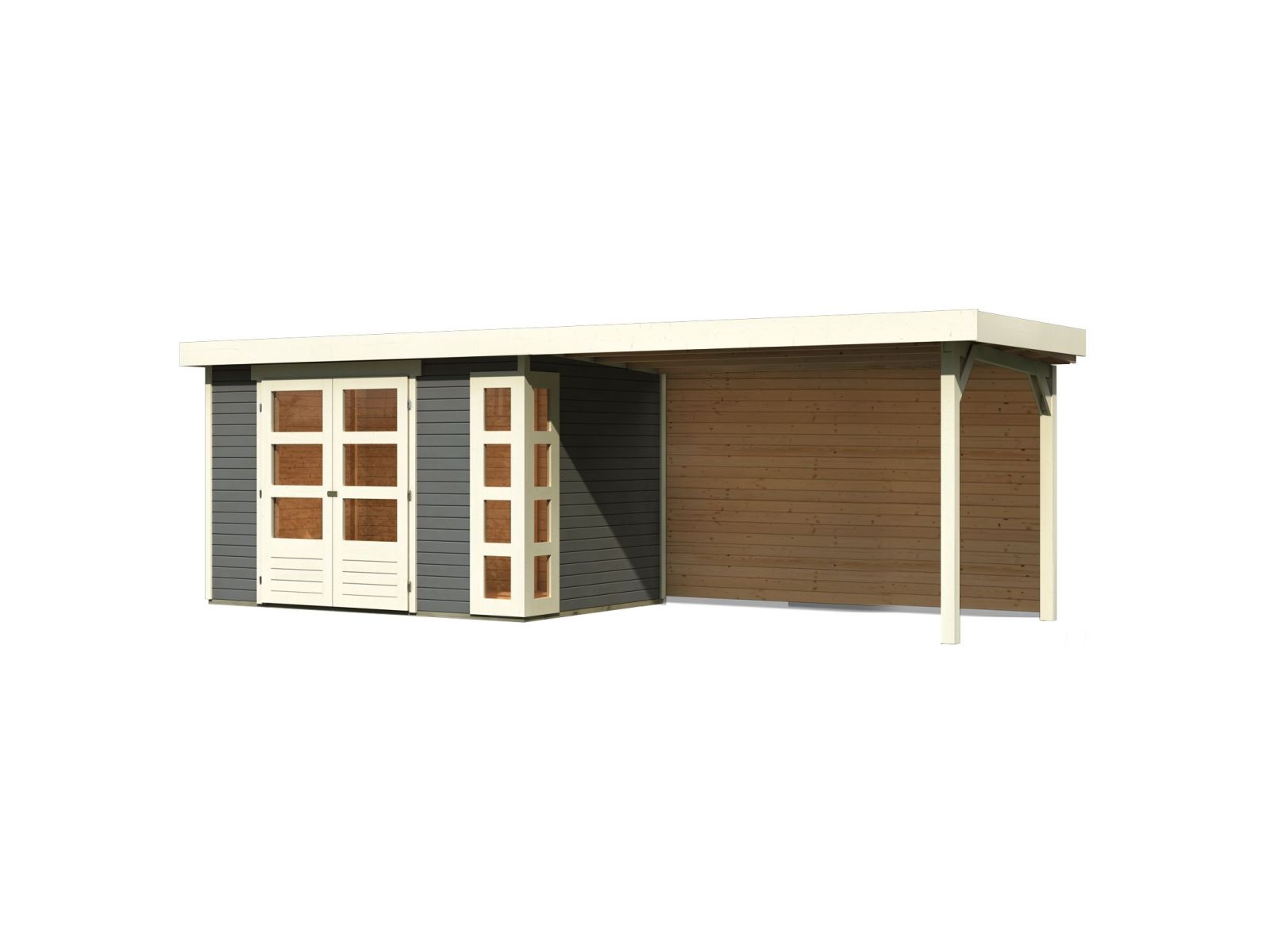 Karibu Gartenhaus Kerko 4 natur mit Anbaudach 2,80 m inkl. Rückwand