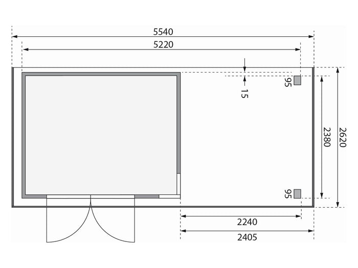 Karibu Gartenhaus Kerko 5 natur mit Anbaudach 2,40 m