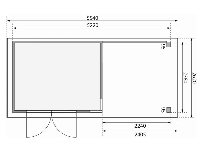 Karibu Gartenhaus Kerko 5 natur mit Anbaudach 2,40 m inkl. Rückwand