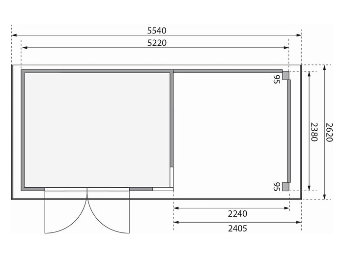 Karibu Gartenhaus Kerko 5 natur mit Anbaudach 2,40 m inkl. Seiten- und Rückwand