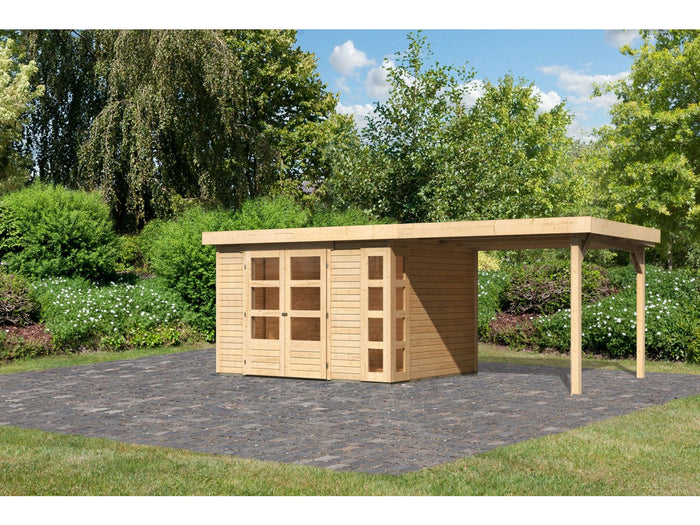 Karibu Gartenhaus Kerko 5 natur mit Anbaudach 2,80 m