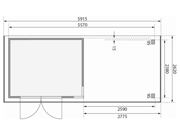 Karibu Gartenhaus Kerko 5 terragrau mit Anbaudach 2,80 m