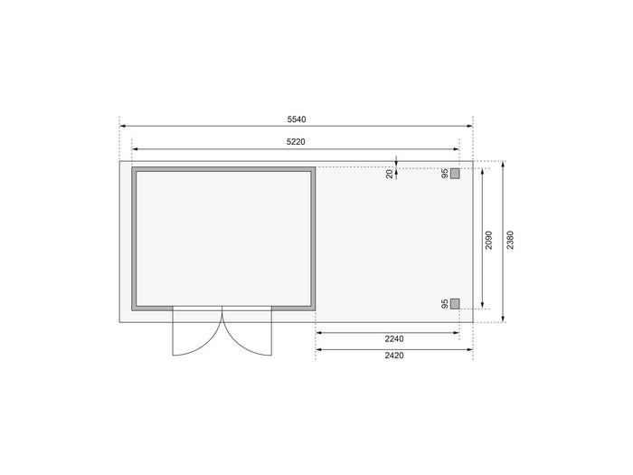 Karibu Gartenhaus Askola 4 in terragrau mit Anbaudach 2,40 Meter inkl. Rück-und Seitenwand