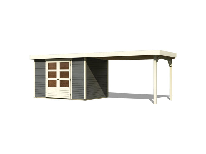 Karibu Gartenhaus Askola 4 terragrau mit Anbaudach 2,80 Meter