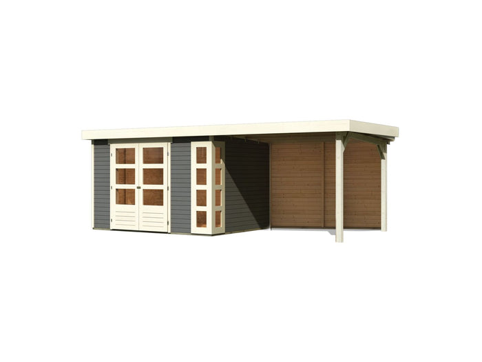 Karibu Gartenhaus Kerko 5 terragrau mit Anbaudach 2,80 m inkl. Rückwand