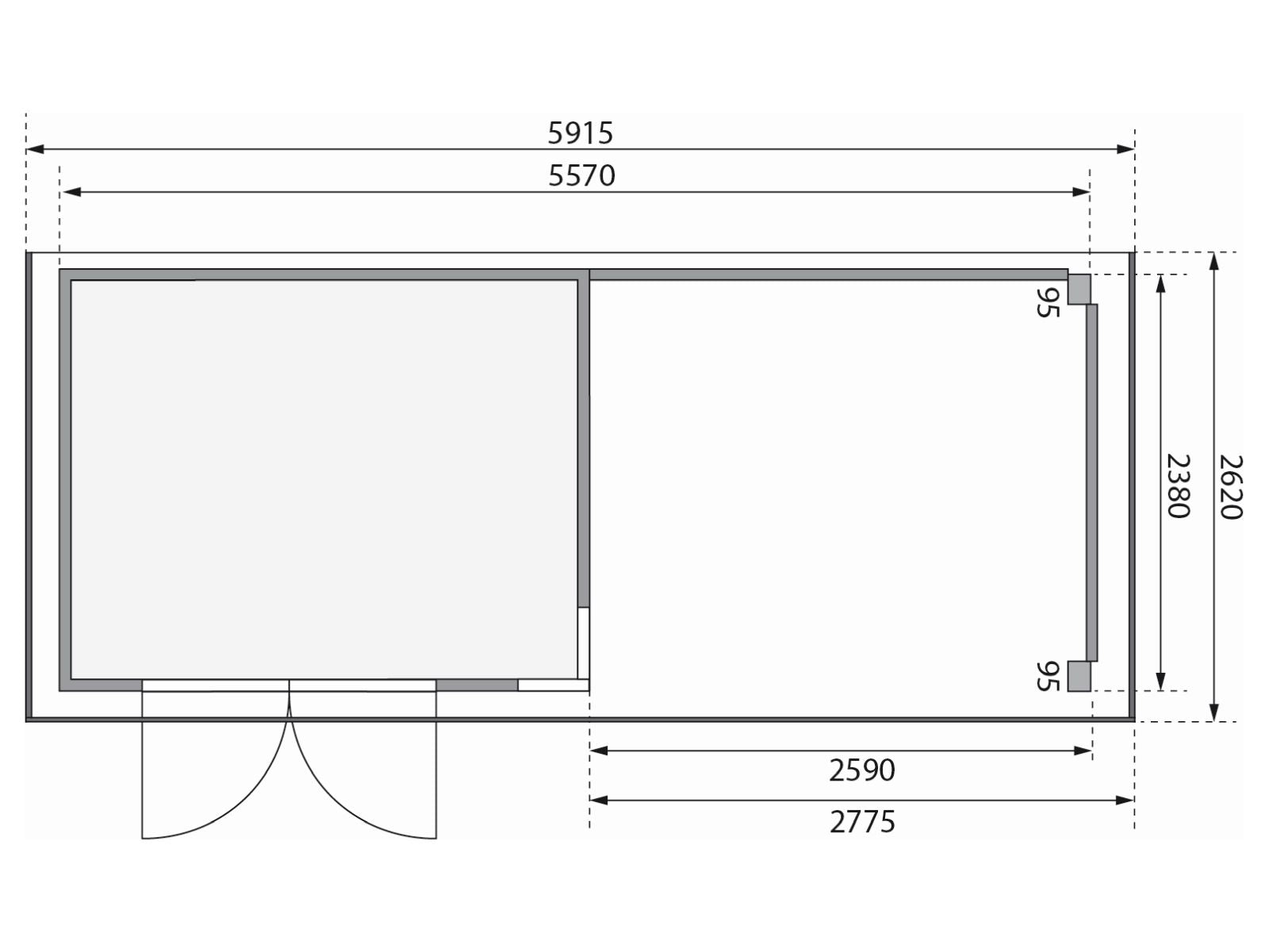 Karibu Gartenhaus Kerko 5 terragrau mit Anbaudach 2,80 m inkl. Rückwand
