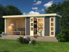 Karibu Gartenhaus Kerko 5 terragrau mit Anbaudach 2,80 m inkl. Seiten- und Rückwand