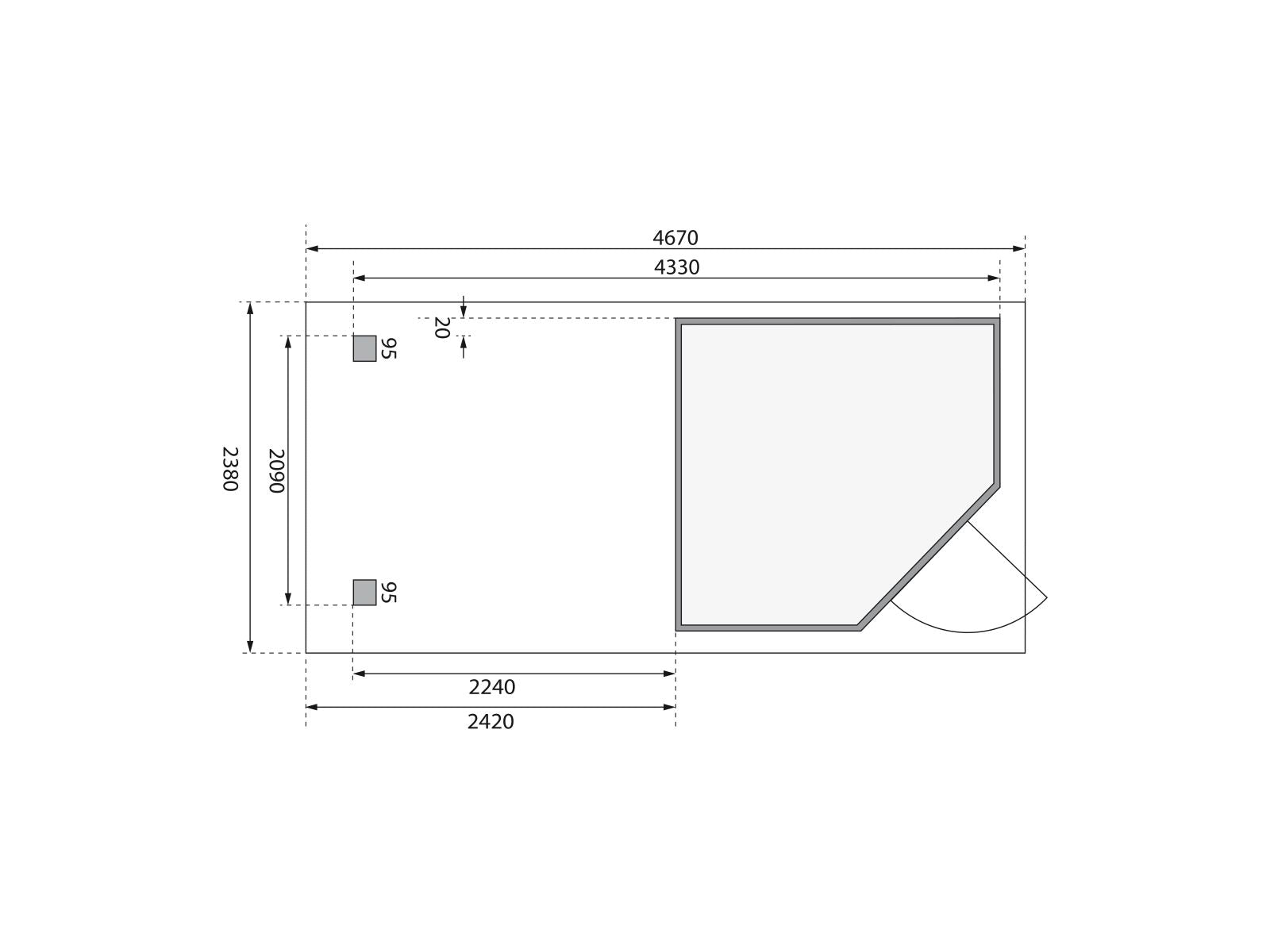Karibu Gartenhaus Schwandorf 3 terragrau mit Anbaudach 2,4 m, Rückwand