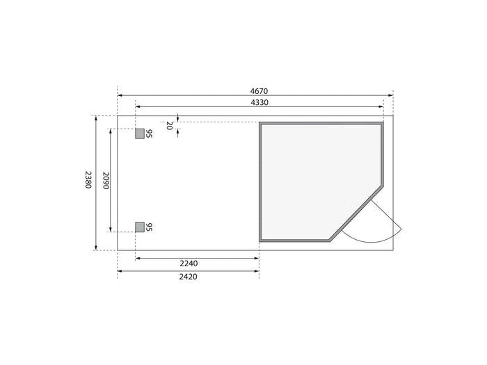 Karibu Gartenhaus Schwandorf 3 terragrau mit Anbaudach 2,4 m, Rückwand