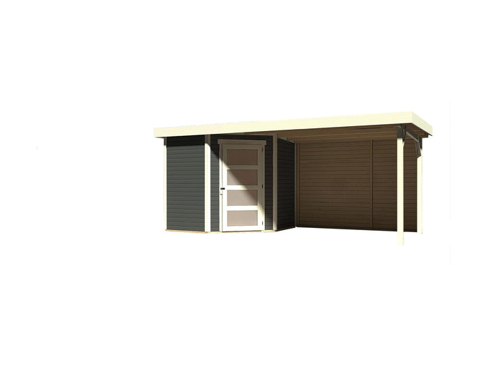 Karibu Gartenhaus Schwandorf 3 terragrau mit Anbaudach 2,8 m inkl. Rückwand