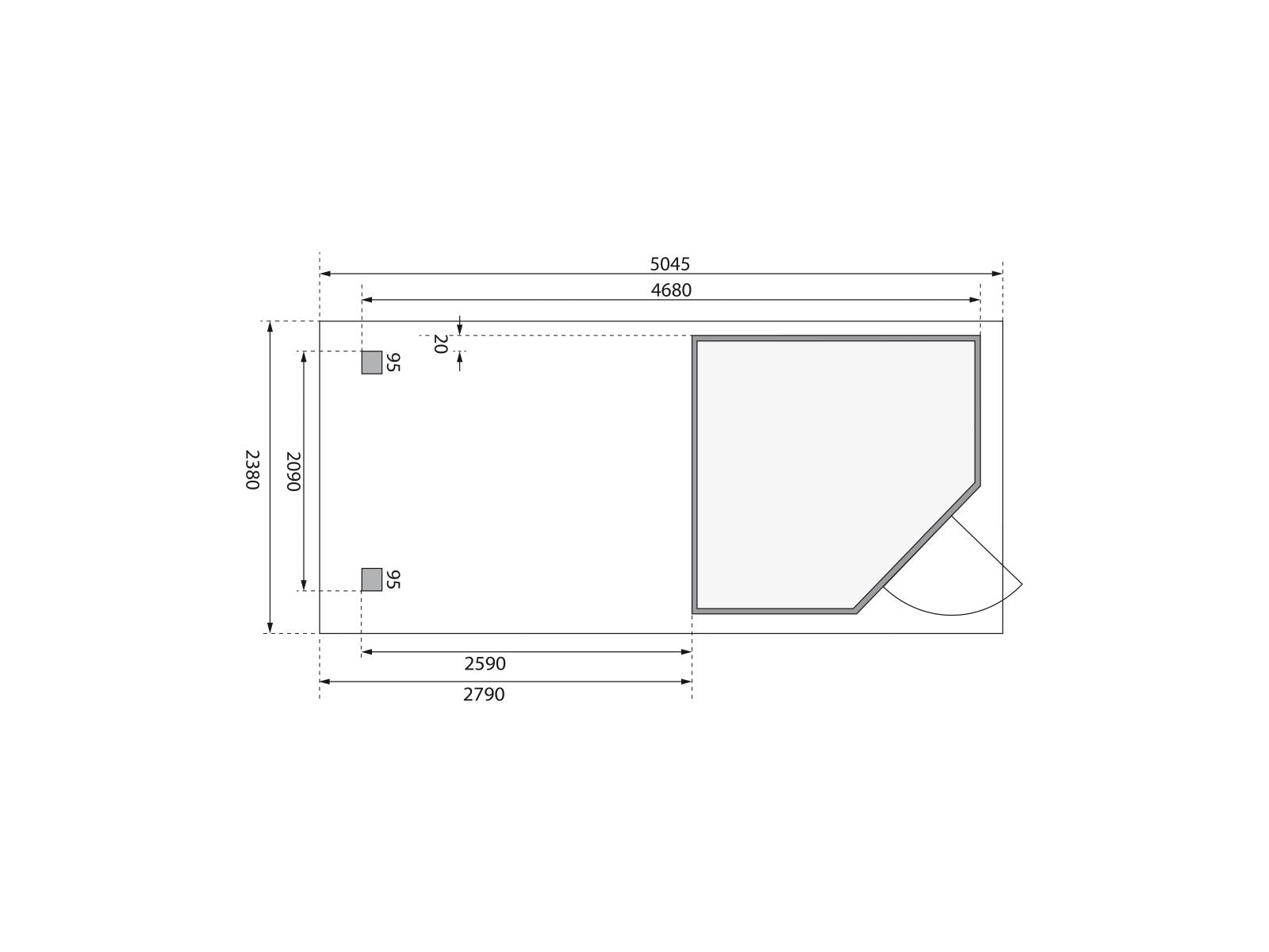 Karibu Gartenhaus Schwandorf 3 terragrau mit Anbaudach 2,8 m inkl. Rückwand