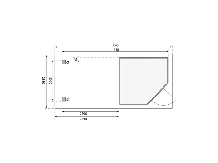 Karibu Gartenhaus Schwandorf 3 terragrau mit Anbaudach 2,8 m inkl. Rückwand