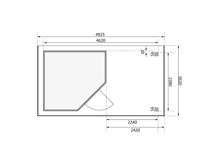 Karibu Gartenhaus Schwandorf 5 terragrau mit Anbaudach 2,40 m inkl. Rückwand