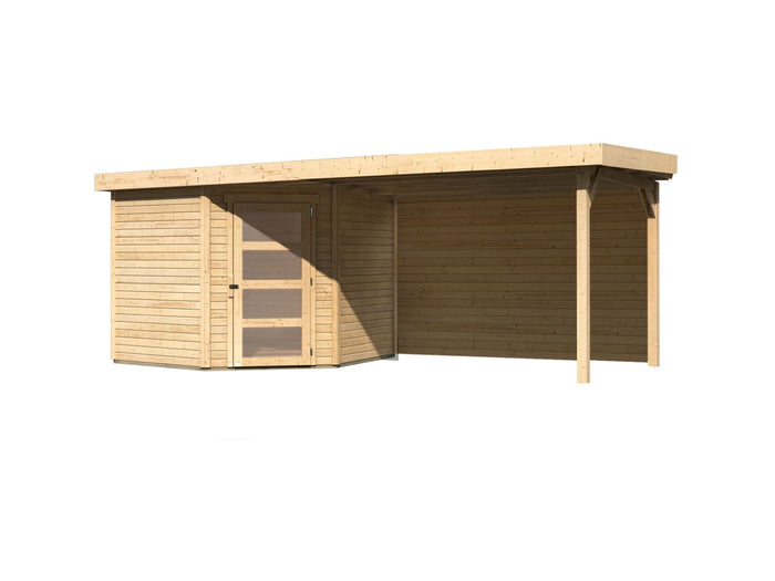 Karibu Gartenhaus Schwandorf 5 natur mit Anbaudach 2,8 m inkl. Rückwand