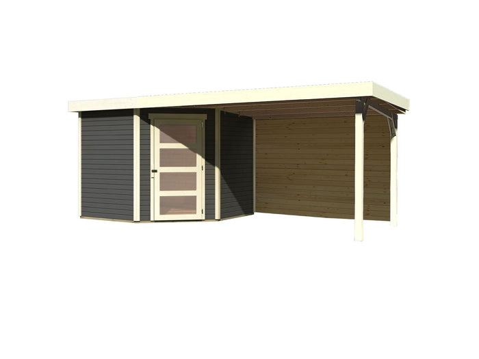 Karibu Gartenhaus Schwandorf 5 terragrau mit Anbaudach 2,8 m inkl. Rückwand