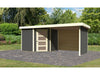 Karibu Gartenhaus Schwandorf 5 terragrau mit Anbaudach 2,8 m inkl. Seiten- und Rückwand