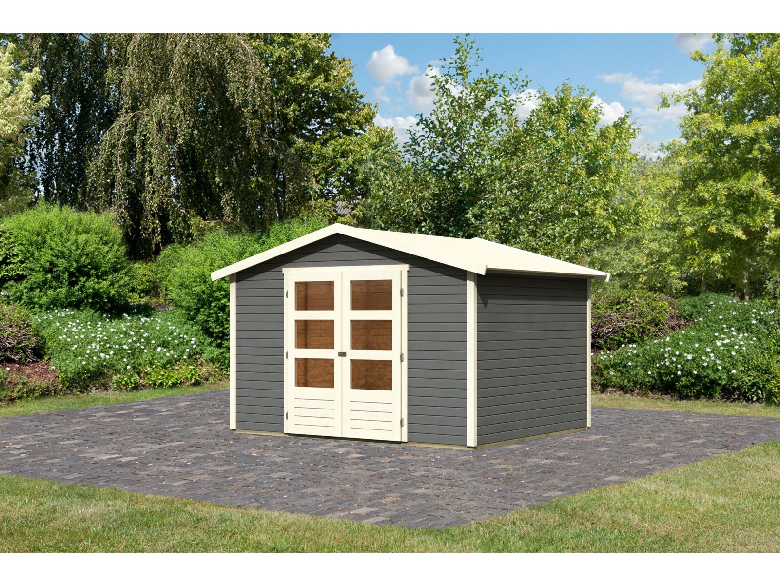 Karibu Gartenhaus Amberg 4 terragrau