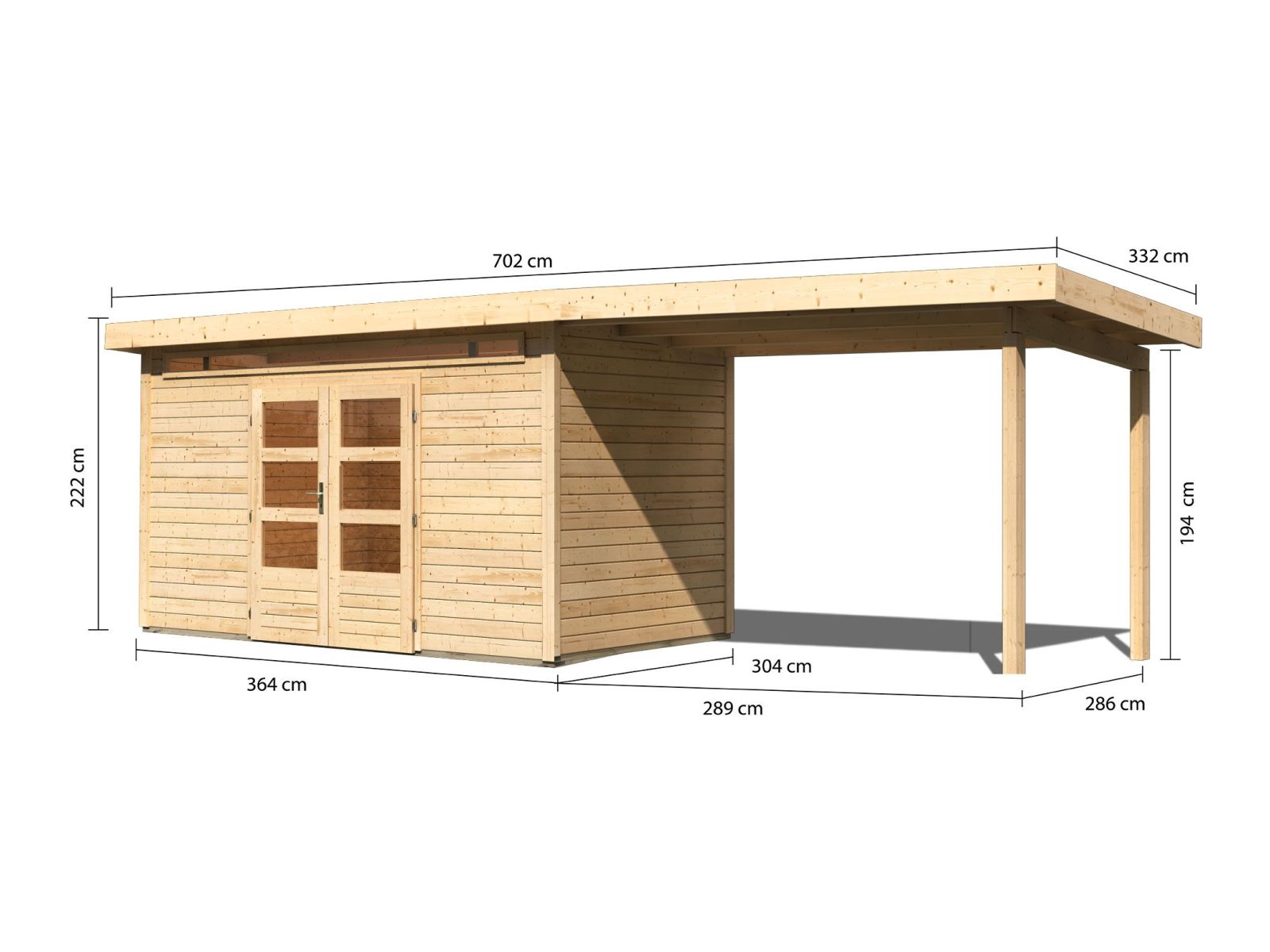 Karibu Gartenhaus Kandern 9 mit Anbaudach 3,2 m