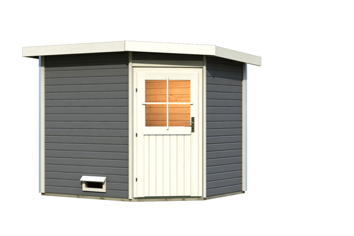 Karibu Saunahaus Mikka 38 mm -terragrau- ohne Ofen- klassische Tür